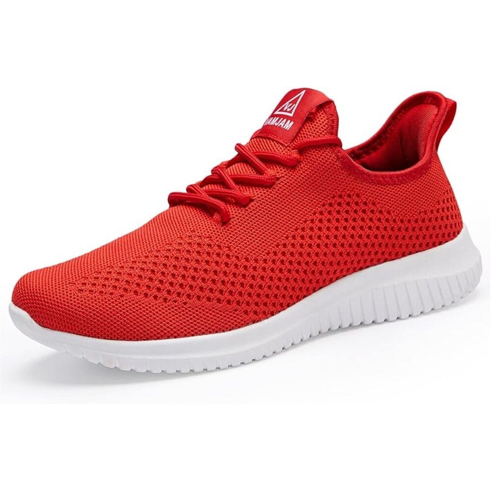 Men's Red Slip Ultra Lightweight Breathable Athletic Fashion Mesh Sneakers